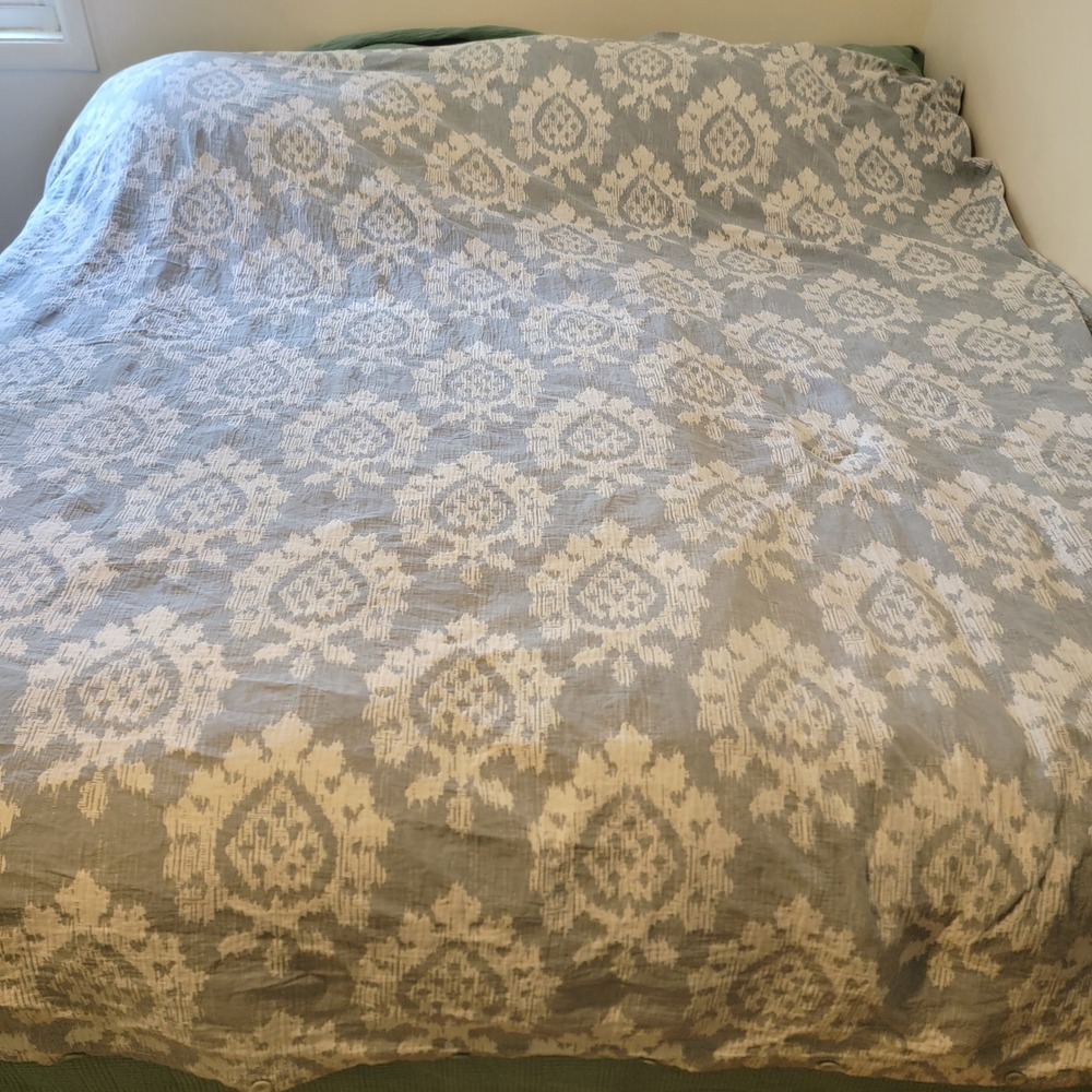 Arhaus Gray White Damask Medallion Cotton Duvet Cover Portugal SUJACK King